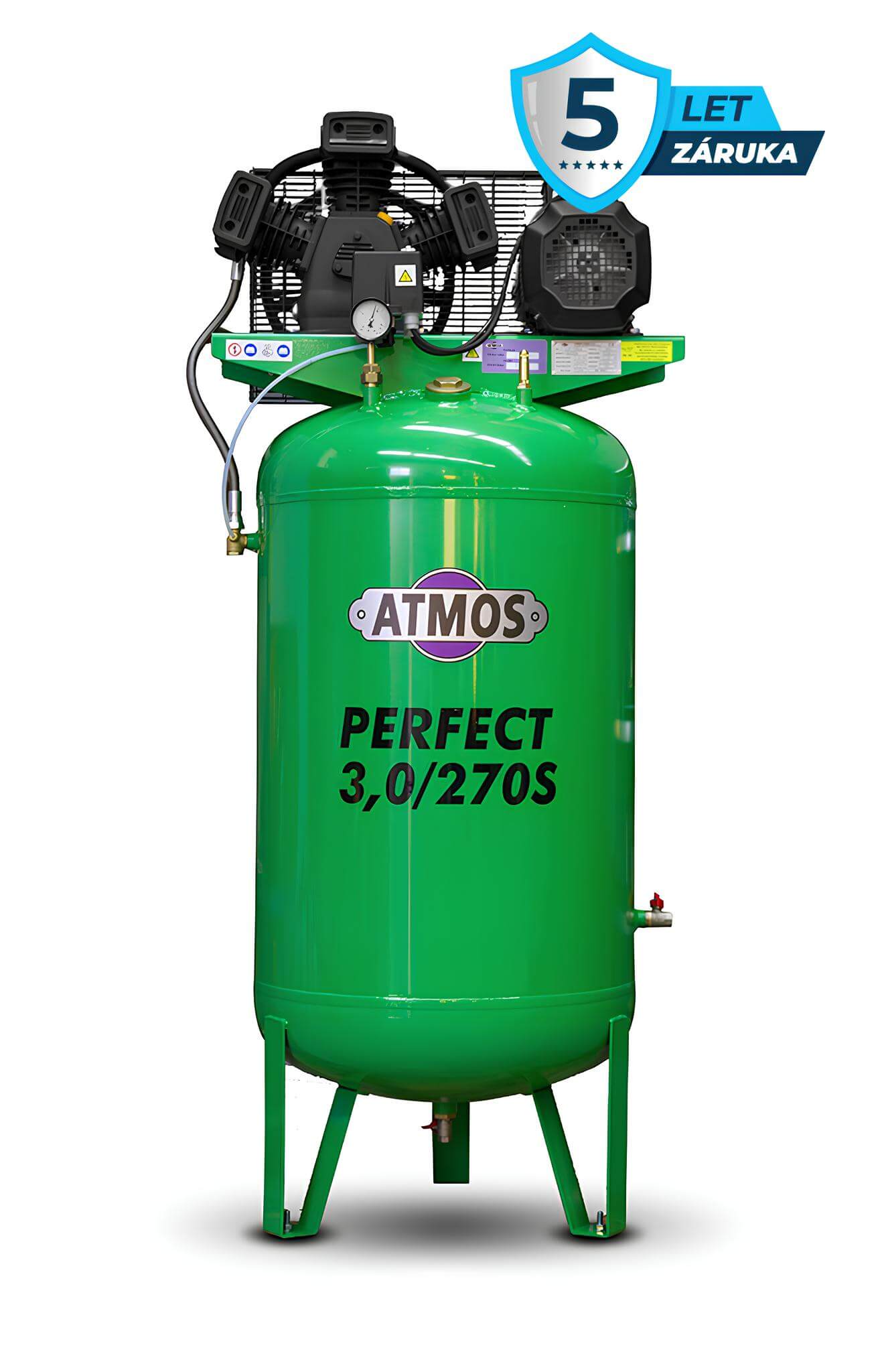 Atmos Pístový kompresor Perfect - 3/270S příkon 3,0 kW, výkon 408 l/min, tlak 10 bar, vzdušník stojatý 270 l, napětí 400/50 V/Hz