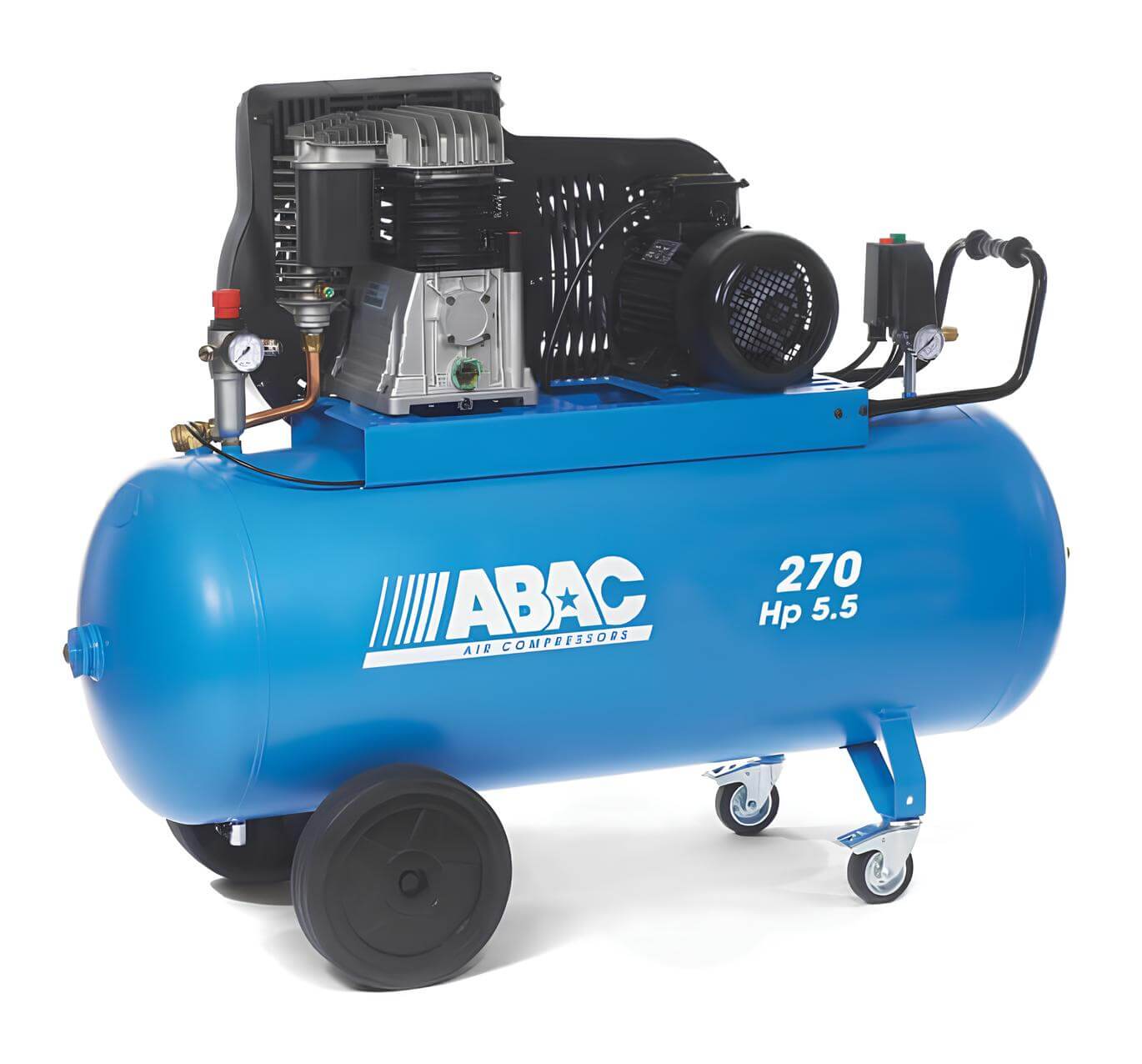 ABAC Pomaloběžný pístový kompresor B70-5,5-270CT příkon 5,5 kW, sací výkon 1 023 l/min, tlak 11 bar, vzdušník 270 l, napětí 400/50 V/Hz