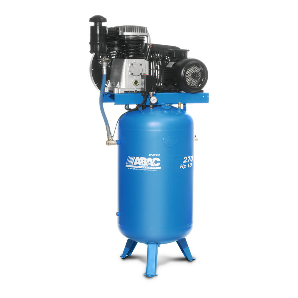 ABAC kompresory Vertikální kompresor B70-7,5-270VT příkon 7,5 kW, sací výkon 1 210 l/min, tlak 11 bar, vzdušník 270 l, napětí 400/50 V/Hz