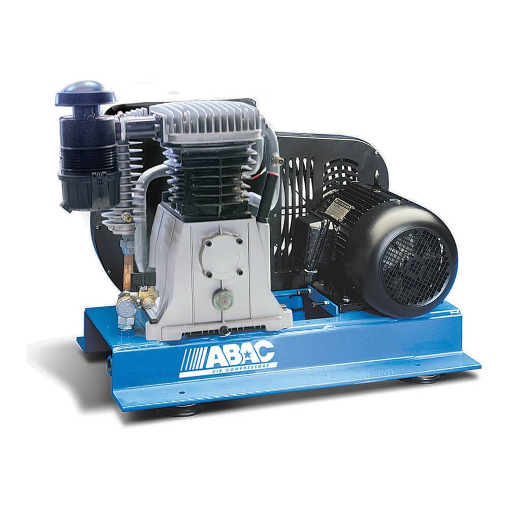 ABAC kompresory Kompresor na rámu B60-5,5-T příkon 5,5 kW, sací výkon 827 l/min, tlak 11 bar, bez vzdušníku, napětí 400/50 V/Hz