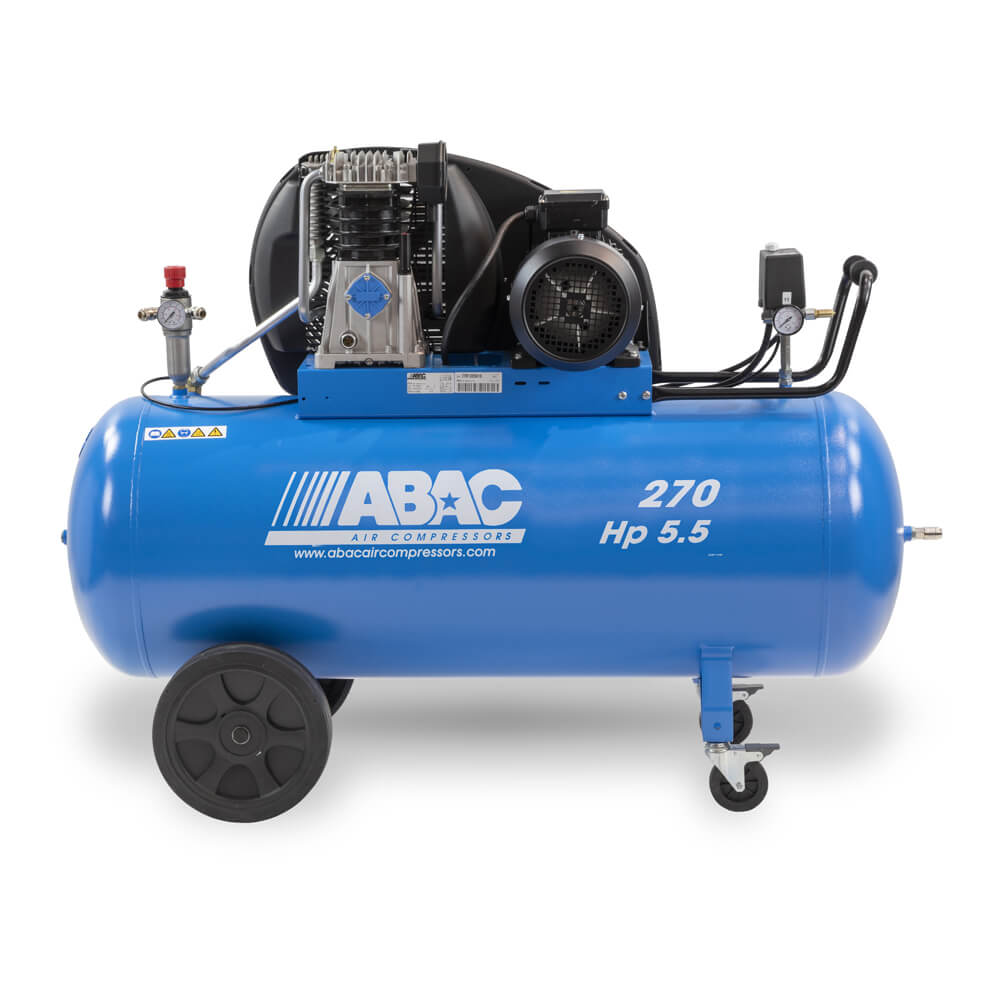 ABAC Dvoustupňový kompresor A49B-4-270CT příkon 4 kW, sací výkon 595 l/min, tlak 11 bar, vzdušník 270 l, napětí 400/50 V/Hz