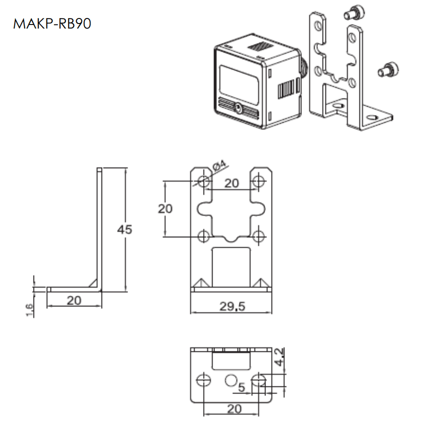 Zadní úchyt s úhelníkem 90° pro digitální manometry MAKP-RB90