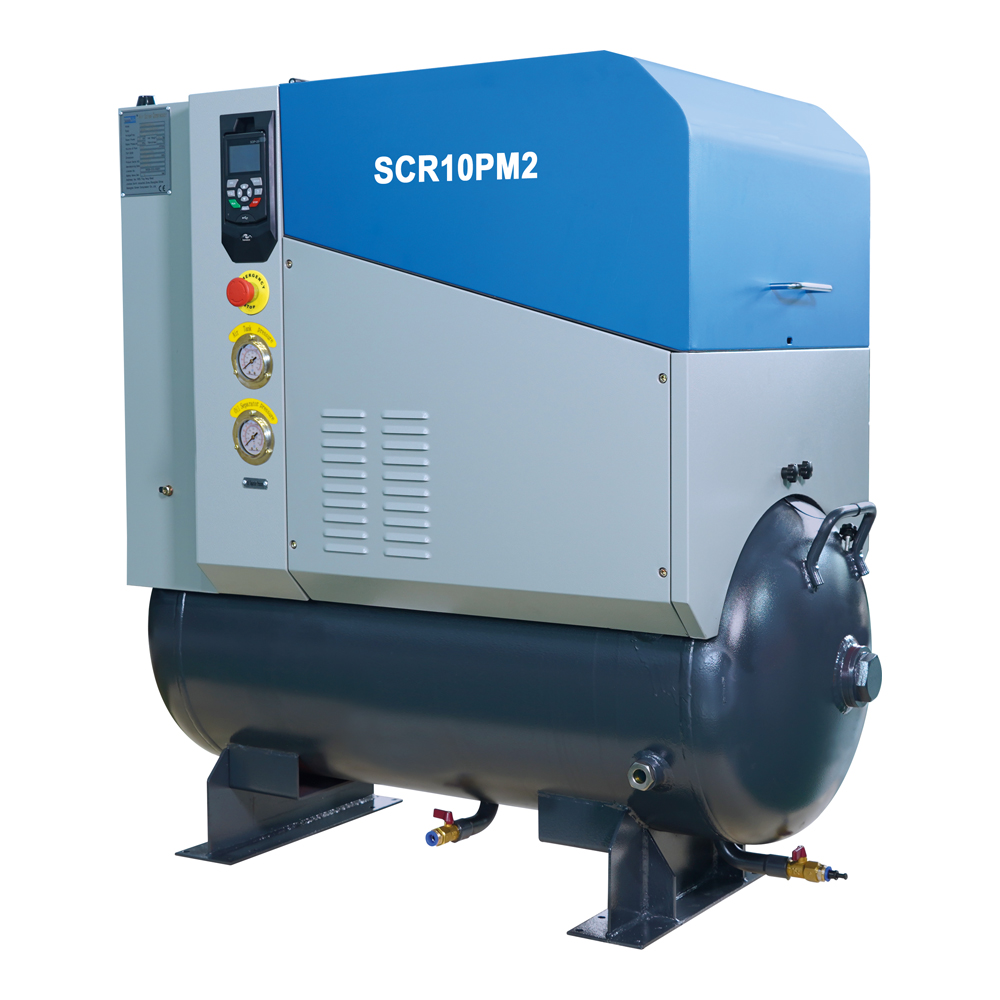 Šroubové kompresory SCR - Screw Compressor Šroubový kompresor SCR-7,5/10PM2 příkon motoru 7,5 kW, dodávaný tlak 10 bar, objemový výkon 57 Nm3/h