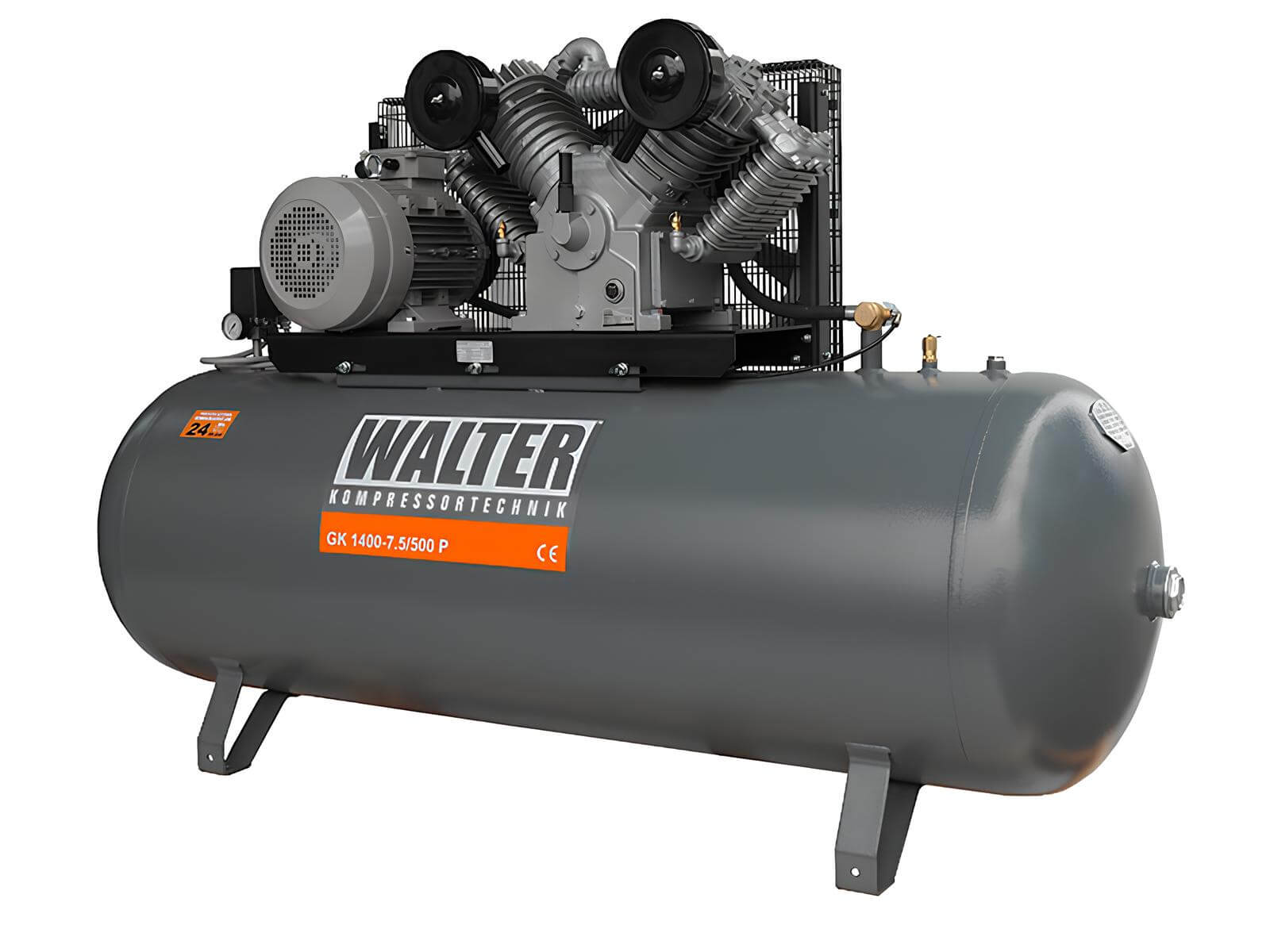 WALTER Litinový pístový kompresor GK1400-75-500 příkon 7,5 kW, sací výkon 1400 l/min, tlak 10 bar, vzdušník 500 l, napětí 400/50 V/Hz