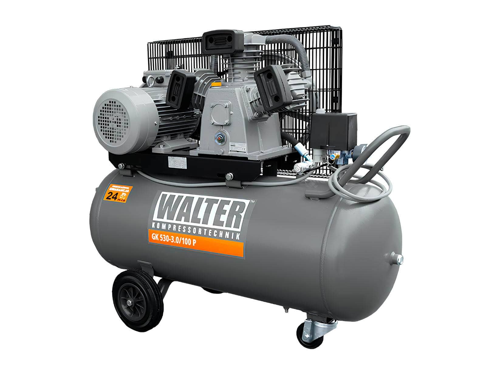 WALTER Litinový pístový kompresor GK530-30-100 příkon 3 kW, sací výkon 530 l/min, tlak 10 bar, vzdušník 200 l, napětí 400/50 V/Hz