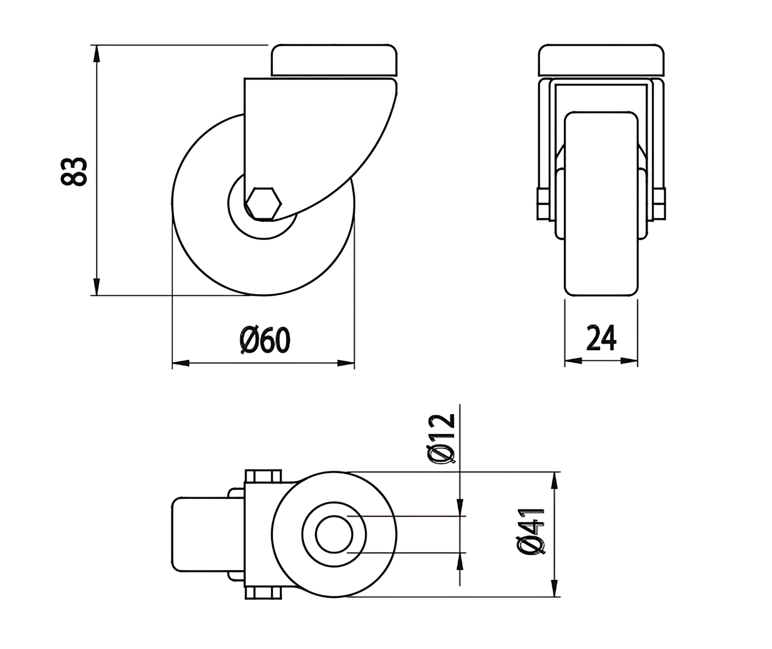 Alusic Otočné kolečko D=60 mm, otvor 12 mm