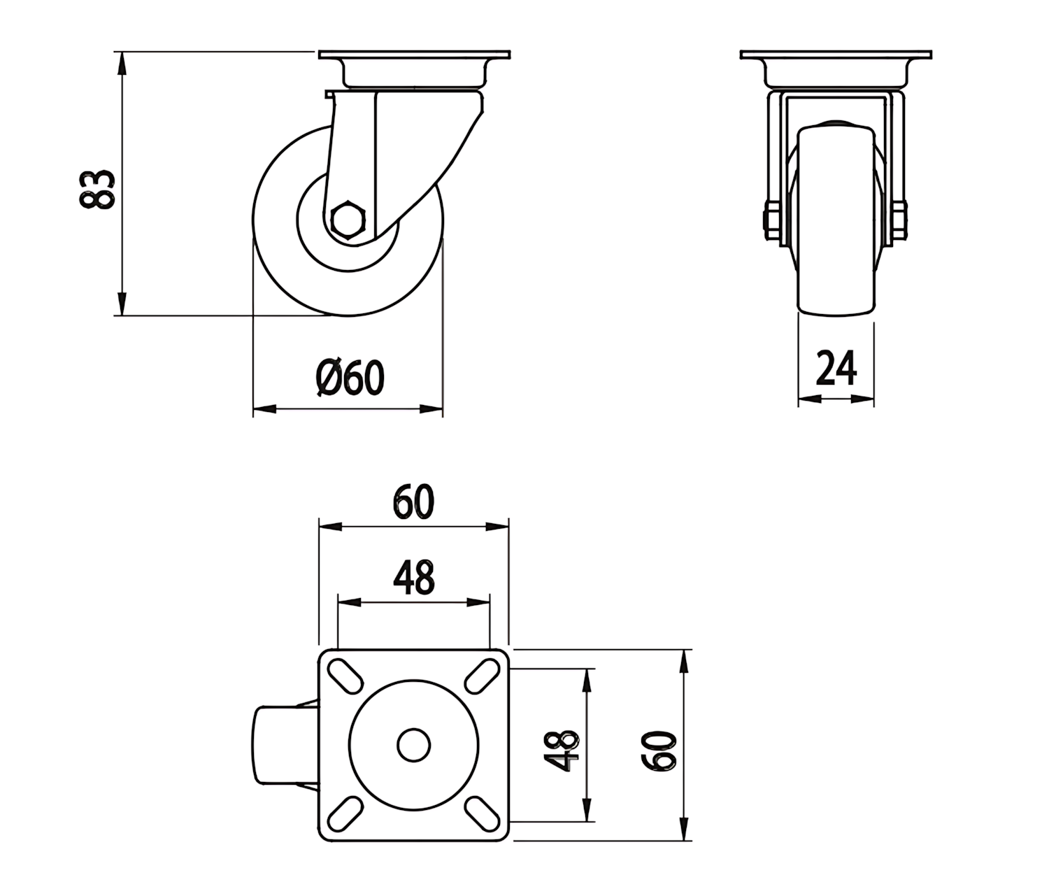 Alusic Otočné kolečko D=60 mm, příruba 60x60