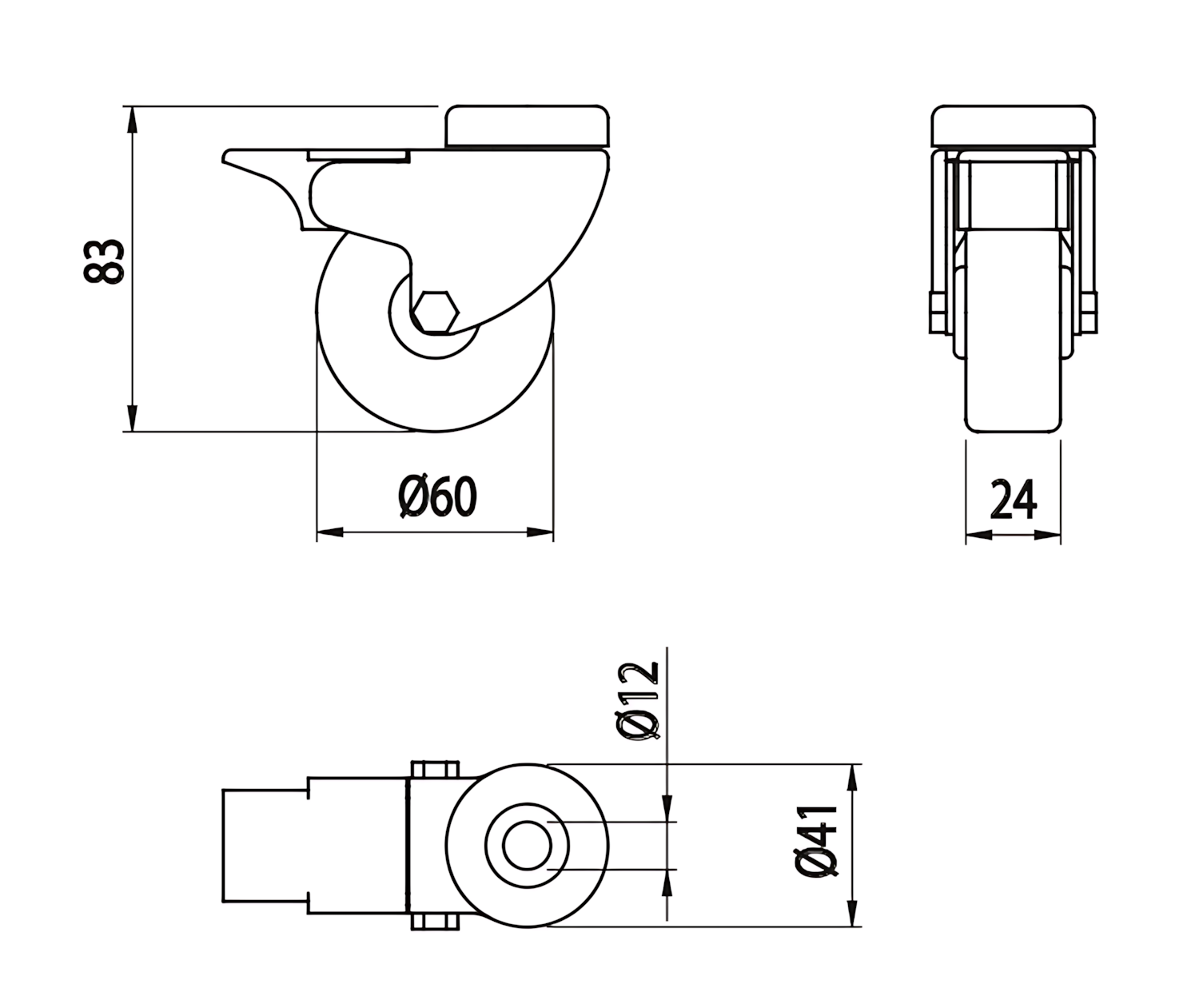 Alusic Otočné kolečko D=60 mm, otvor 12 mm, s brzdou