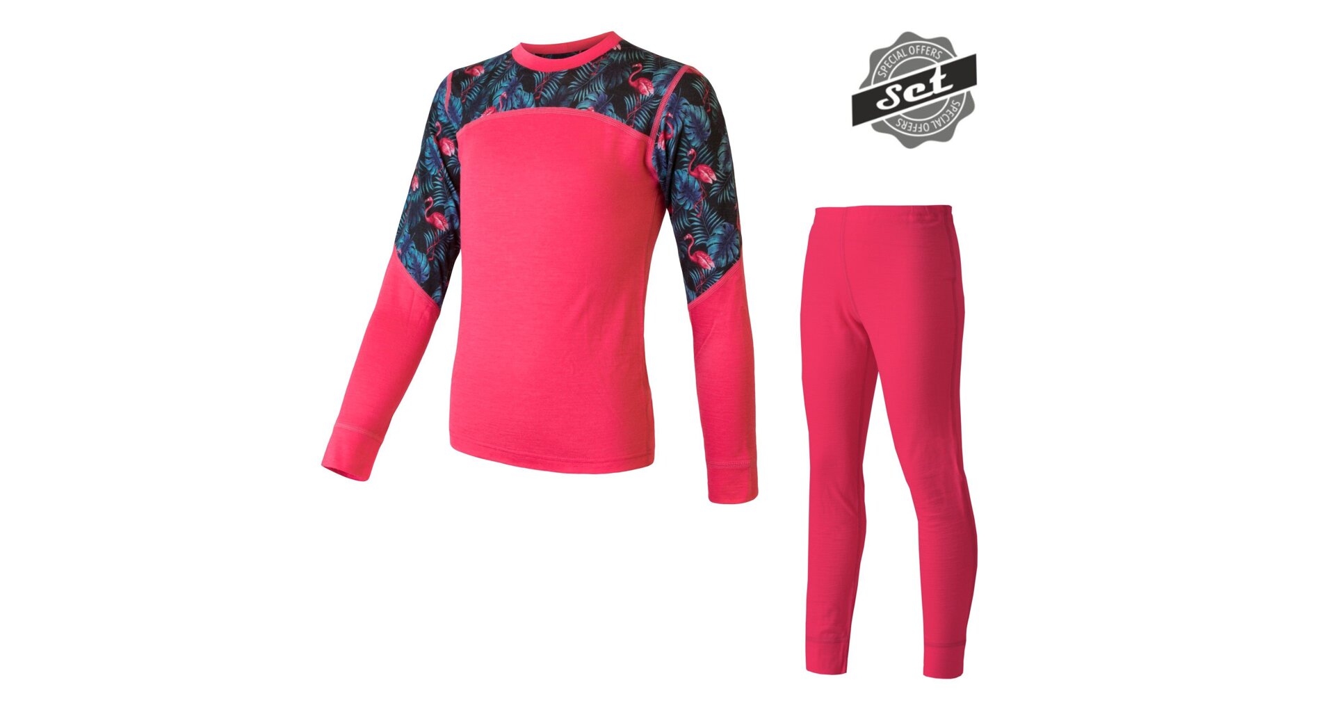 SENSOR MERINO IMPRESS SET dětský triko dl.rukáv + spodky magenta/floral Velikost: 140