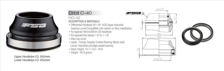 FSA hlavové složení ORBIT 7.8mm carbon 1.1/8-1.5 černá