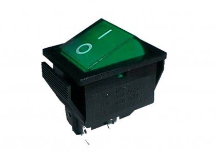 Kolébkový spínač DPST, ON-OFF, 250V/15A, zelený