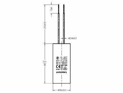 Motorový rozběhový kondenzátor 10uF 285V Hydra ML MKP