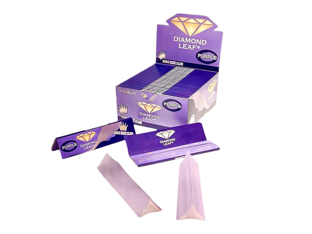 Diamond Leaf Colored Rolling Papers King Size Slim Purple 50pcsdisplay Wholesale