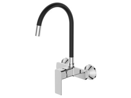 Dřezová baterie nastěnná s flexi výtokem MIXXUS PREMIUM KUBUS 005 REFL.BLACK, černá