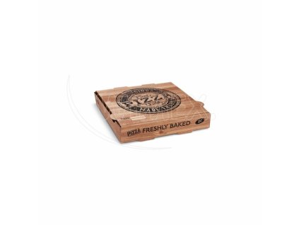 Krabice na pizzu (mikrovlnitá lepenka) H4 kraft s potiskem 20 x 20 x 4 cm [100 ks]