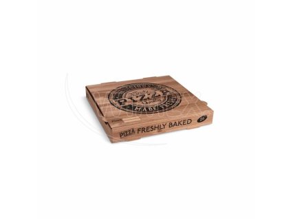 Krabice na pizzu (mikrovlnitá lepenka) H4 kraft s potiskem 26 x 26 x 4 cm [100 ks]