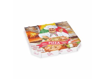 Krabice na pizzu (mikrovlnitá lepenka) E6 bílá s potiskem 30 x 30 x 3 cm [100 ks]