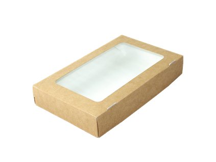 Papírový box EKO na jídlo 260x150x40 mm hnědý s okénkem 1450 ml ideal pack®, 50 ks