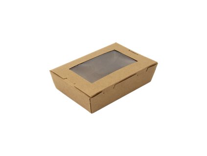 Papírový box EKO na jídlo 218/195 x 163/140 x 65 mm kraft s okénkem 2050 ml, 50 ks