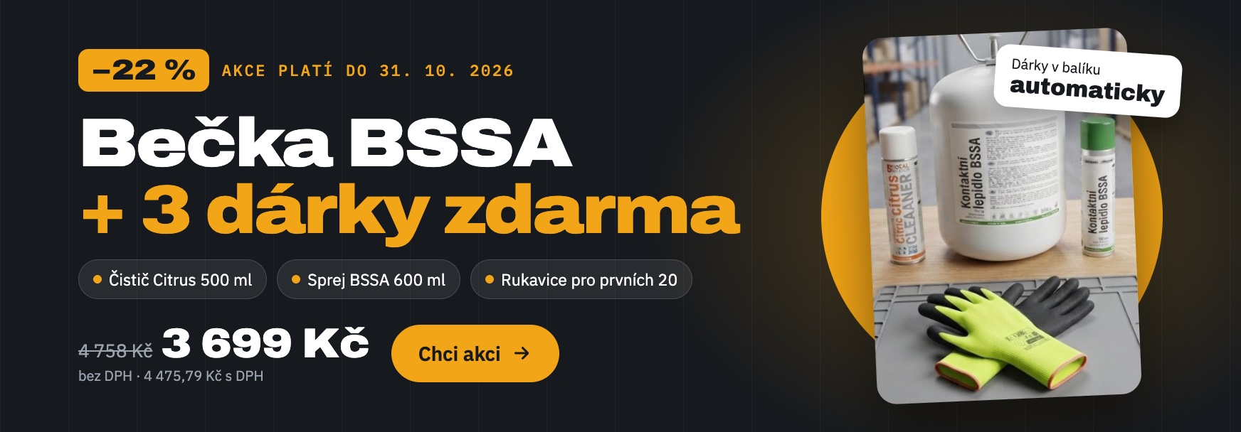 Akce: bečka kontaktního lepidla BSSA + 3 dárky zdarma, 3 699 Kč bez DPH