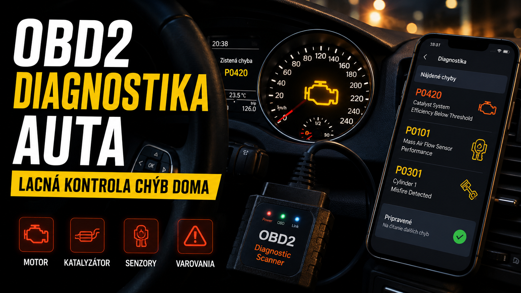 OBD2 diagnostika auta: Lacná kontrola chýb doma bez servisu + najčastejšie závady