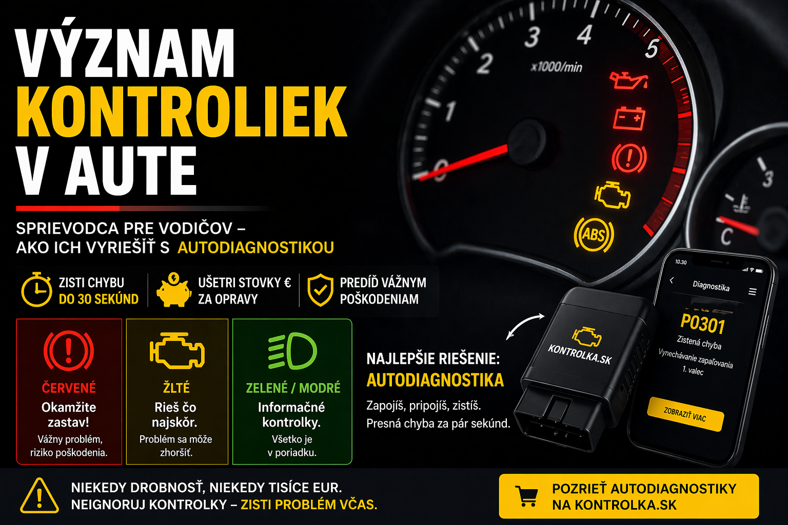 Význam kontroliek v aute: Sprievodca pre vodičov + Ako ich vyriešiť s autodiagnostikou