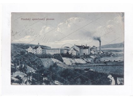 Plzeň město Společenský pivovar ČB světlotisk modrá tónovaná RU 1a