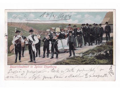 Jihlava Sedlácká svatba hudba kroj RU DA litografie barevná č. 9052 1a