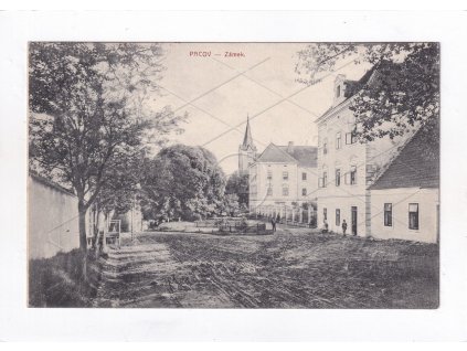 Pacov Pelhřimov zámek ulice lidé ČB světlotisk RU Dopisnice nákl. Šohaj tisk Unie Pha 1a