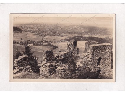 Tolštejn Jiřetín pod Jedlovou Děčín hrad do údolí ČB foto Orbis MF razítko 1a