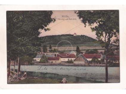 Miličín Benešov Městský sad a Kalvárie barevná světlotisk Jaro K. K. Co. č. 19756 1921 1a