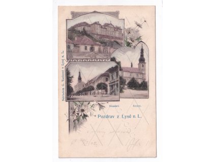 Lysá nad Labem Nymburk barevná koláž montáž kolorovaná světlotisk 3 okénka nákl. G Vacková 1a