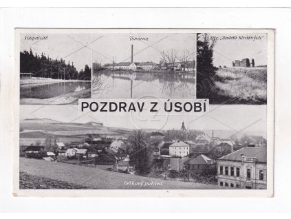 Úsobí Havlíčkův Brod zřícenina kostel továrna koupaliště 3+1 okénková montáž ČB hlubotisk nákl. B. Dušek BuM 1a