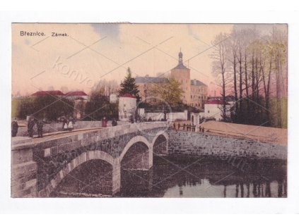 Březnice Příbram kamenný most zámek lidé barevná světlotisk RU Alois Neles K. K. Co. č. 16039 1918 1a