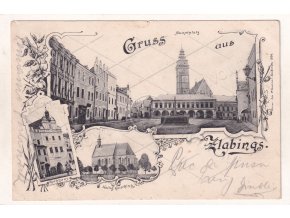 Slavonice Jindřichův Hradec ČB světlotisk RU DA 3 okénka koláž nákl. J. C. Sprinzl č. 1590 1a