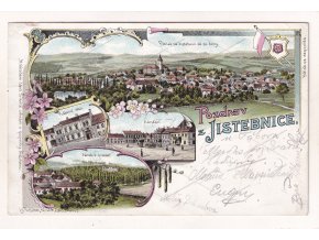 Jistebnice Tábor RU DA barevná litografie 4 okénka montáž nákl. Jan Šíbrt tisk ateliér Th. Böhm NMnM 1a