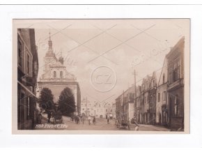 Horšovský Týn náměstí povoz kůň kostel Domažlice ČB Foto Fon 1a