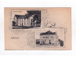 Zbůch Plzeň sever Hornické kasárny obchod výčep vína Alois Slunéčko ČB světlotisk 2. okénková koláž tisk. V. Neubert Smíchov 1a