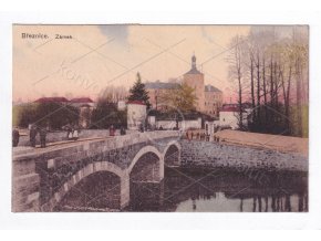 Březnice Příbram kamenný most zámek lidé barevná světlotisk RU Alois Neles K. K. Co. č. 16039 1918 1a