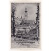Písek Vánoce vánoční fotomontáž hradby sníh zimní ČB montáž koláž J. Švec Praha č. 1225 196 1a