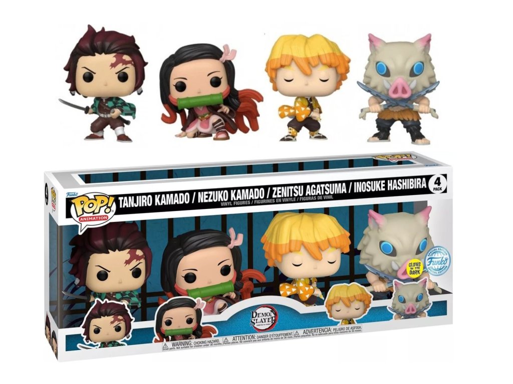 Funko POP! 4-Pack Animation: Demon Slayer - Tanjiro Kamado / Nezuko Kamado / Zenitsu Agatsuma / Inosuke Hashibira GITD Special Edition