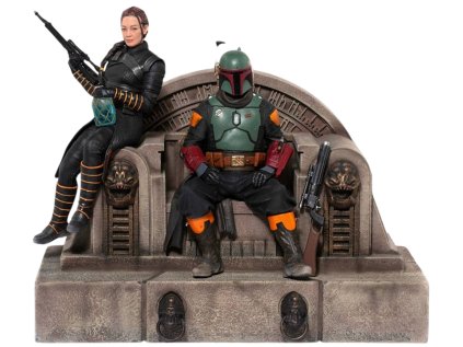 Soška Star Wars: The Mandalorian - Boba Fett & Fennec on Throne Deluxe 23 cm