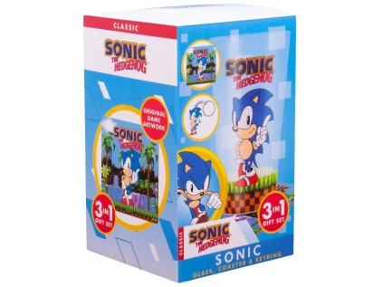 Dárkový set Sonic the Hedgehog sklenice, podtácek a klíčenka