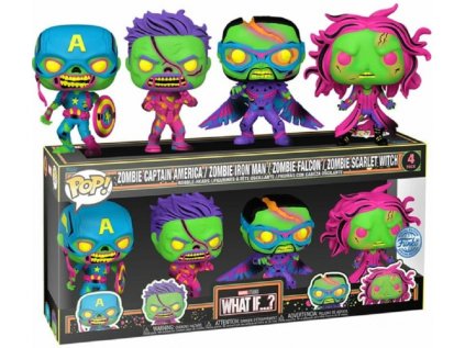 Funko POP! 4-Pack Marvel: What If...? - Zombie Captain America / Zombie Iron Man / Zombie Falcon / Zombie Scarlet Witch BLKLT Special Edition