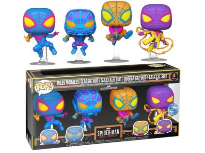 Funko POP! 4-Pack Marvel Spider-man Miles Morales - Miles Morales: Classic Suit / S.T.R.I.K.E. Suit / Bodega Suit / T.R.A.C.K. Suit BLKLT Special Edition