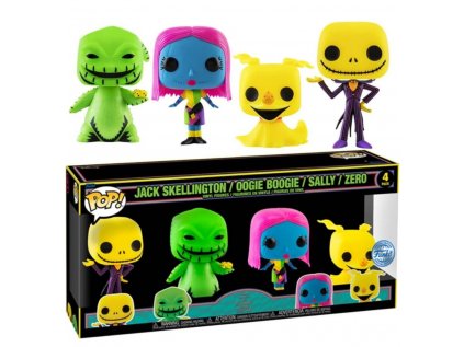 Funko POP! 4-Pack The Nightmare Before Christmas - Jack Skellington / Oogie Boogie / Sally / Zero BLKLT Special Edition