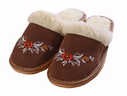 Dámske papuče z ovčej vlny hnedé