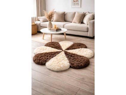 Bruin-wit rond vloerkleed