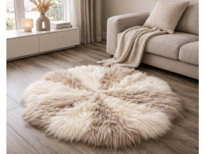 Beige-wit rond vloerkleed