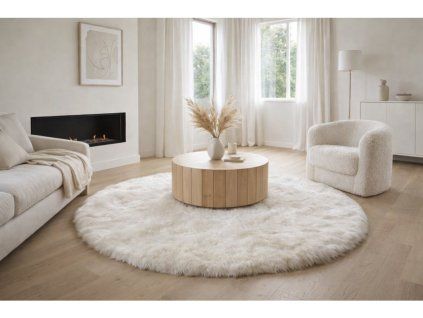 Rond schapenvacht vloerkleed wit